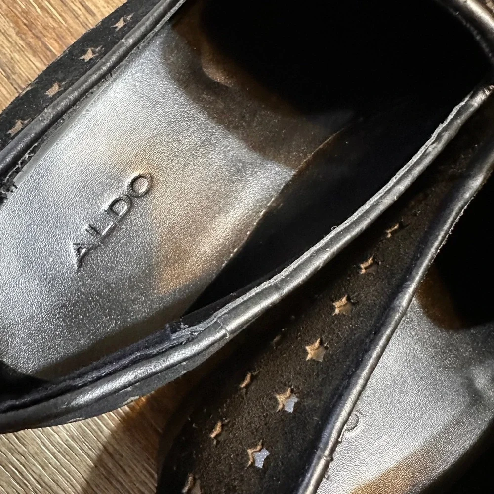 ALDO‎ Mens Black Suede Star Perforated Slip On Loafers Size 8 Dress Shoes